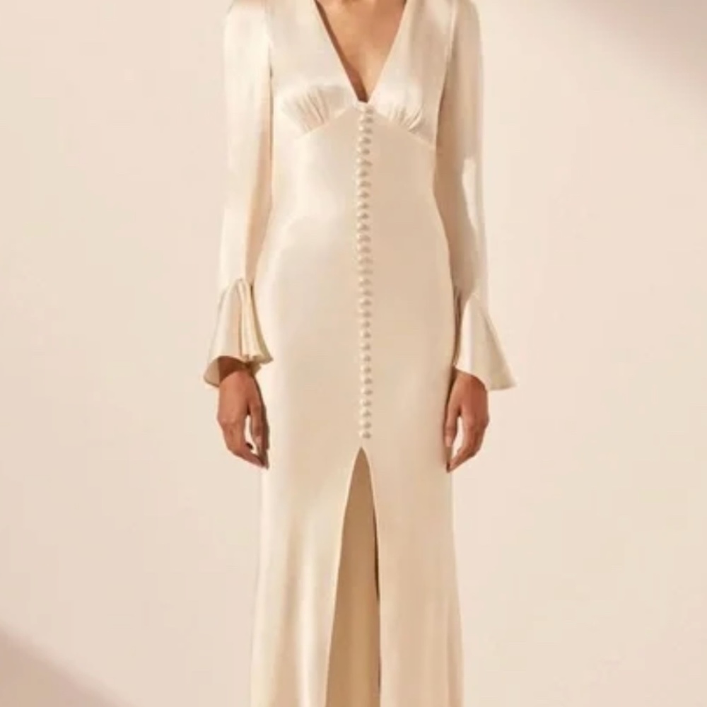 Beautiful Shona Joy La Lune Frill Cuff Bias Midi Dress in Cream Size 4